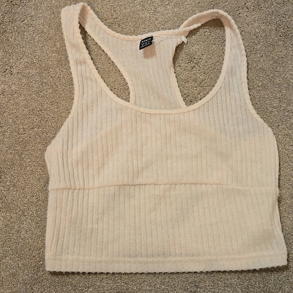 SHEIN Cream Rib Knit Cropped Tee - Picture 2 of 3